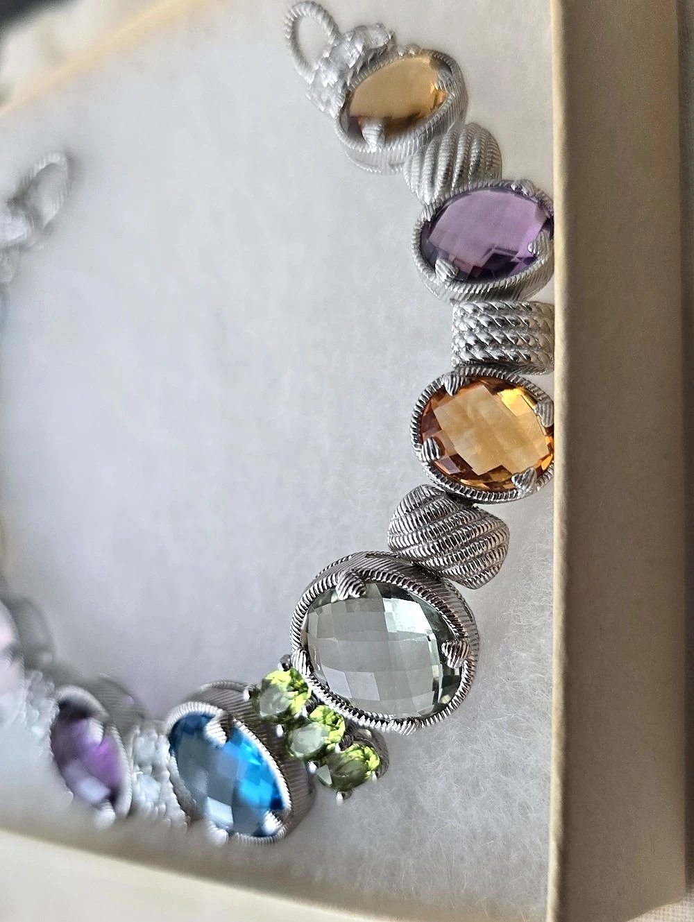 Authentic Judith Ripka Signed Sterling Silver Multi-Gemstone Link Bracelet 8" - Picture 3 of 8